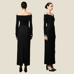 Con un corte moderno fuera del hombro, el TOP de punto GWEN está diseñado en tela flexible de punto brillante para mujeres con estilo - Product Image 2