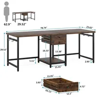Escritorio Largo de Oficina OEM para Dos Personas con 2 Cajones, Escritorio Doble de Madera Contrachapada para Computadora, Mesa de Juego con Estantes