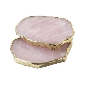 Round Natural <b>Agate</b> Slice <b>Coasters</b> with Polished Metallic Trim Eco-Friendly Love & Religious Style Premium <b>Coaster</b> Set - Product Image 1