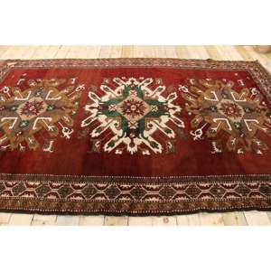 Alfombra Grande Vintage de 6.5x10.6 pies (199x322 cm), Alfombra Turca a Cuadros Roja - Product Image 2