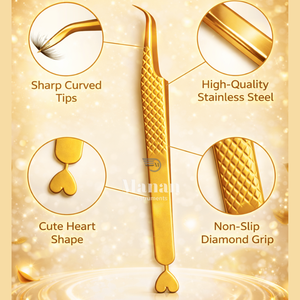 Professional Gold Lash Tweezers Curved Tip Easy Grip <b>Eyelash</b> Extension Tool Volume Lash <b>Applicator</b> - Product Image 5