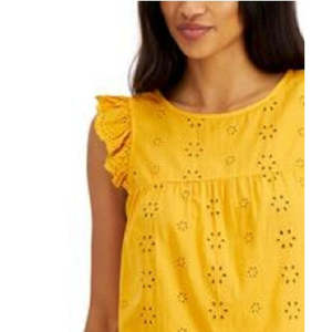 Top Corto Giallo da Donna Tommy Hilfiger con Scollo Rotondo, Traspirante, in Tessuto con Volant, Lavorazione a Occhiello e Laccio, Schiena con Apertura a Goccia, Senza Maniche, Taglia XL - Product Image 2