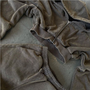 Nouveau personnalisé printemps été femmes 2 pièces short ensemble coton français éponge décontracté sexy zip up crop survêtement à capuche pour les femmes - Product Image 3