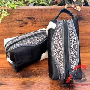 New Arrival Cowhide Leather Toiletry Organizer Shaving Kit <b>Man</b> Women's Hand Tooled Leather Travel Cosmetic <b>Bags</b> Makeup <b>Bags</b> - Product Image 1
