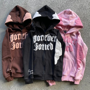 OEM Custom Men's Hoodies 450GSM 100% Cotton Streetwear 3D Embroidered <b>Zipper</b>-Up Style with Solid Pattern for Puff Print - Product Image 6