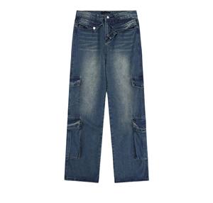 Men's High Street Baggy Straight <b>Jean</b> Pants 100% Cotton Breathable Denim Embroidery Patch Acid <b>Elastic</b> <b>Waist</b> Flat Loose Fit - Product Image 3