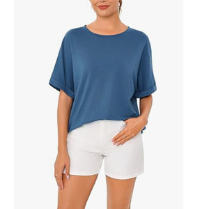 T-shirt de sport pour femmes de haute qualité en coton coupe ample avec décoration de logo en gros prêt à expédier BD - Product Image 4