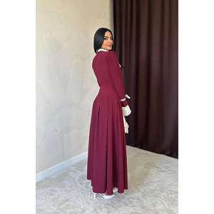 Vestidos al por Mayor con Detalles Plisados en Color Borgoña - Product Image 1