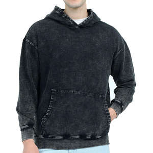 Sweat-shirt à capuche ample à épaules tombantes, couleur unie, en molleton de coton, délavé à l'acide, décontracté, surdimensionné, pour couples - Product Image 1