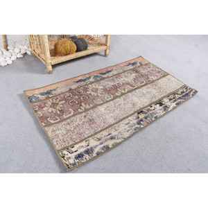 Alfombra Turca Vintage de 1.8x3.1 pies (54x93 cm), Alfombra de Lana con Estampado Animal Beige - Product Image 2