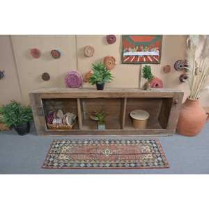 Traditional Chinese Style Vintage Turkish Rug 1.5 X 4.4ft Brown Blue Patchwork Design Wool Material Latex Rectangle Hallway - Product Image 1