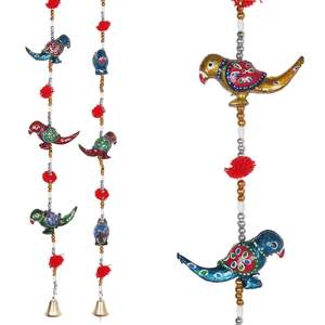 ECraftIndia Motif abstrait multicolore Rajasthani Parrot Toran Décoration murale/de porte en céramique et rotin artisanale pour salon - Product Image 3