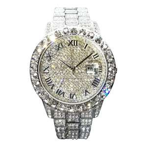 Nouvelle montre de luxe tendance en acier inoxydable entièrement sertie de diamants, cadran en verre analogique, mouvement mécanique pour hommes, exportateur indien - Product Image 3