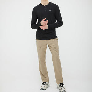 Camiseta Henley Casual de Manga Larga, Lisa, con Logotipo Personalizado en la Parte Delantera, Talla Grande, Transpirable, Ajustada, de Algodón y Fibra de Bambú - Product Image 2