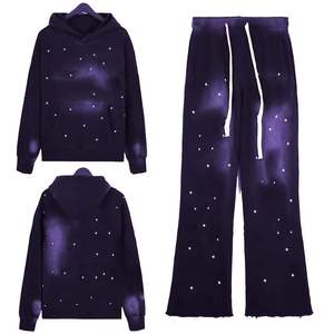 ชุดวอร์มสไตล์วินเทจประดับพลอยเทียมโอเวอร์ไซส์สำหรับผู้ชาย - Product Image 3