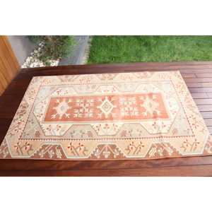 Tapis vintage, tapis d'appoint 3,9x6,1 pieds, tapis en laine orange et gris - Product Image 3