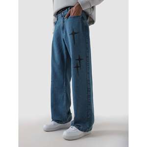 Veste en denim bleu Cross Star 100% coton avec décoration brodée - Product Image 1