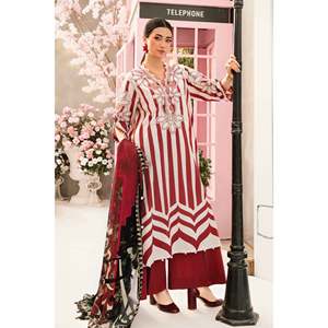 Maria.B Ensemble 3 pièces décontracté printemps/été : chemise brodée imprimée en tissu lawn, dupatta imprimée en mousseline et pantalon imprimé - BIC-2526 - Product Image 3