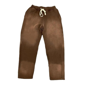 Fabricantes de ropa de la mejor calidad Pantalones acampanados personalizados Vintage Sun Faded Puff Print Algodón Jogging Acid Wash Chándal para hombres - Product Image 4