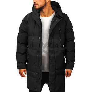 Veste d'hiver décontractée à manches longues pour hommes Parka à capuche noire unie avec col montant poche zippée chaude et élégante - Product Image 1