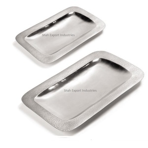 Plateau de service rectangulaire en métal fini argent plateau de service à thé et café pour ustensiles de cuisine et fournitures de restaurant à la maison - Product Image 1