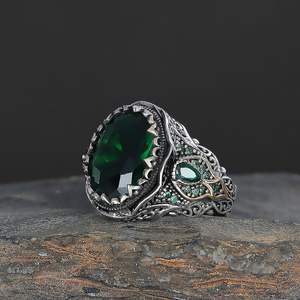 Anillo Otomano Azuris de Alta Calidad en Plata de Ley 925 para Hombre, Joyería de Moda con Piedra de Ágata Yemenita Natural, Hecho en Turquía - Product Image 2
