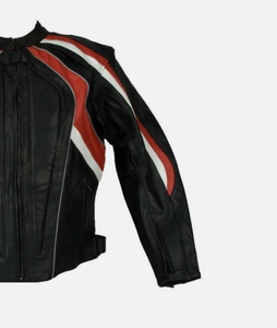 Chaqueta de moto hecha de cuero impreso con logotipo personalizado cuero de vaca con paneles samtex de cuatro vías con protector aprobado por CE - Product Image 2