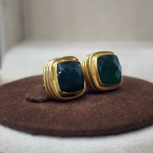 Plata de Ley 925, Natural chapado en oro, corte cuadrado, piedra preciosa de ónix verde, Vintage pendientes hechos a mano, hermoso acabado, bodas - Product Image 3