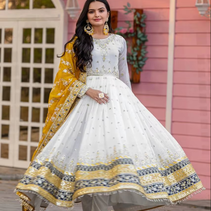 slim fit dress slacks Dark Red Fully Flared Anarkali Set with Beautiful Sequins Work main image 1