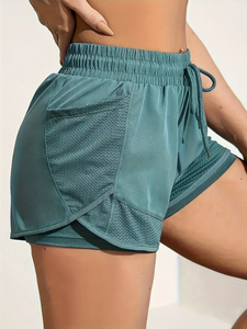Short sportif pour femme 100% coton taille moyenne avec poche cachée dans la doublure Lay Respirant Plain Dyed - Product Image 2