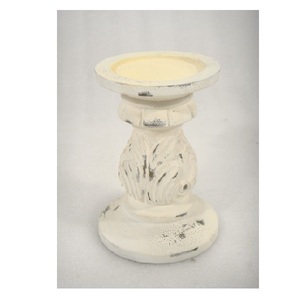 Luxueux fabriqué à la main rustique blanc lavage finition bois pilier bougeoir pour dessus de table décoratif maison salon fête utilisation - Product Image 5