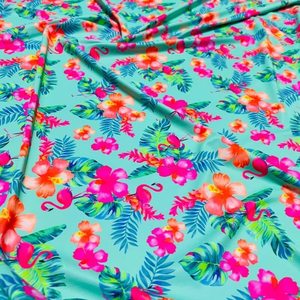 Tissu écologique imprimé léopard et rose Cayennes Flamingos 78% recyclé 22% extensible 100% tricoté pour filles - Product Image 2