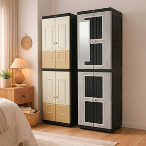 Portable <b>Mini</b> Plastic <b>Wardrobe</b> Cabinet Long Door Lightweight Eco-Friendly Durable Large Capacity Bathroom Clothing Storage - Product Image 3