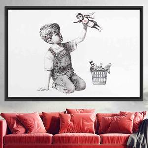 Tableau sur toile Banksy Boy : Œuvre d'art imprimée Game Changer, TOILE ENCARTÉCHÉE NOIRE - Product Image 1