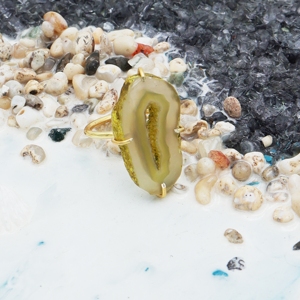 Yellow Agate 18K Gold Plated Brass <b>Ring</b> | Trendy Handmade Gemstone <b>Ring</b> | Third Party Certified Unique <b>Statement</b> Wedding Party - Product Image 2