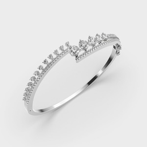 IGI Certified Round Lab Grown Diamond Dual Row Crown Bangle <b>Bracelet</b> in <b>Solid</b> 925 Sterling <b>Silver</b> - Product Image 2