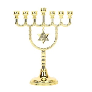 Stylish 7 Branch Menorah Candle Holder With Star Polished <b>Brass</b> Candelabra For Home Decor & Hanukkah Traditional Religious Gift - Product Image 2