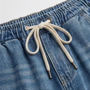 <b>Women's</b> Summer Flare Pants <b>Elastic</b> <b>Waist</b> Baggy Denim Solid Pattern Streetwear Drawstring Casual Customized Color Breathable - Product Image 4
