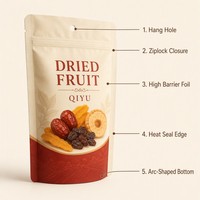 Verpakkingen voor gedroogd fruit, op maat bedrukt, vochtbestendig, staande pouch, food grade, hersluitbaar, ziplock, doypack, voor chips en kauwgom