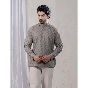 100% Cotton Printed Casual Short <b>Kurta</b> for <b>Men</b> <b>Men's</b> Floral Pattern Casual Shirt with Full Sleeves Poplin Fabric Breathable - Product Image 1