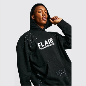 Sudadera con Capucha Extra Grande, Estilo Holgado, Bordado Desgastado Personalizado OEM para Hombre - Product Image 3