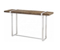 Table console pliable convertible moderne en acier inoxydable et bois massif pour salon, entrée, villa, maison, hôtel, appartement, atelier
