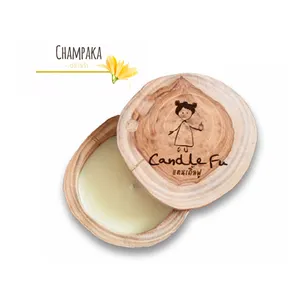 "Champaka" New Scented Natural Relaxing Aromatherapy Soy Wax Candle Set in Wooden Box (Size L) Product From Thailand