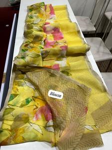 Dernière Boutique Jaune Magnifique Superbe Indien Meilleure Vente Imprimé Fancy Ethnic Wear Saree Le Plus Tendance Exportation Sexy Blouse Sari - Product Image 2