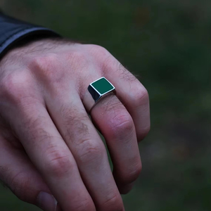 Genuine 925 Sterling <b>Silver</b> Green Agate Square 10x10mm <b>Men</b> <b>Ring</b> Elegant Signet <b>Ring</b> for <b>Men</b> Gemstone Jewelry Gift for Boyfriend - Product Image 5