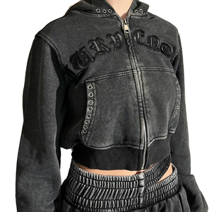 Haute qualité nouveauté coton fait femmes haut court à capuche 100% coton à manches longues vêtements décontractés mode culture sweats à capuche - Product Image 6