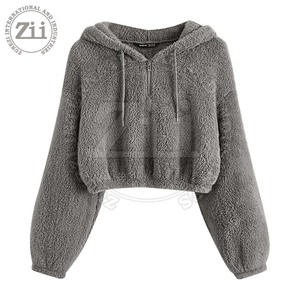 Latest Style Women's Polar Fleece Jacket Finished Customized Solid Color Breathable Windproof Canvas Short Winter Knitted Hooded - Product Image 5