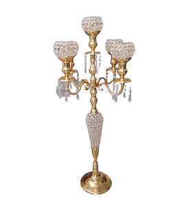 เชิงเทียนคริสตัลสีทองทรงสูงเชิงเทียนที่ทำด้วยมือประดับด้วยคริสตัลแบบแขวนเพื่อการตกแต่งบ้านที่หรูหรา - Product Image 1