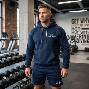 Men Winter <b>Running</b> Shorts and Hoodie Set Breathable Eco-Friendly <b>Fleece</b> Fitness Tracksuit for Gym Workout and Jogging - Product Image 2