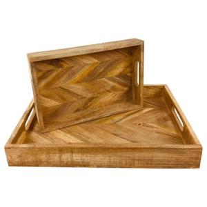 Bandeja de madera de acacia real con logotipo personalizado de alta calidad Plato de servicio de dos piezas Rectángulo decorativo con acabado natural - Product Image 3